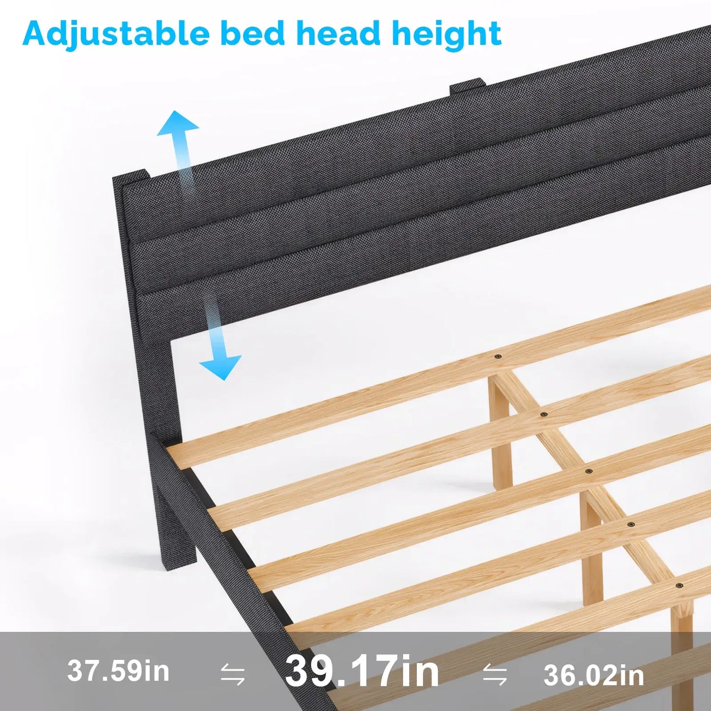 Queen Size Upholstered Platform Bed Frame with Adjustable Headboard, Wooden Slat Support, No Box Spring Needed, Dark Grey Linen Fabric Bed Base