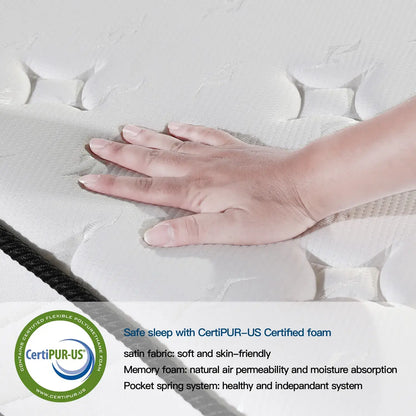 Queen Size 9.1 Inch Pocket Spring Memory Foam Mattress, CertiPUR-US Certified Medium Firm Hybrid Mattress
