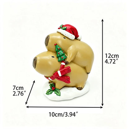 Christmas capybara stacking figurine with dimensions 10cm length, 7cm width, 12cm height on white background