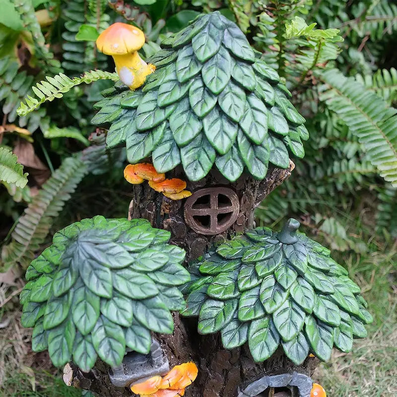 leafy green roof and chimney on garden fairy house