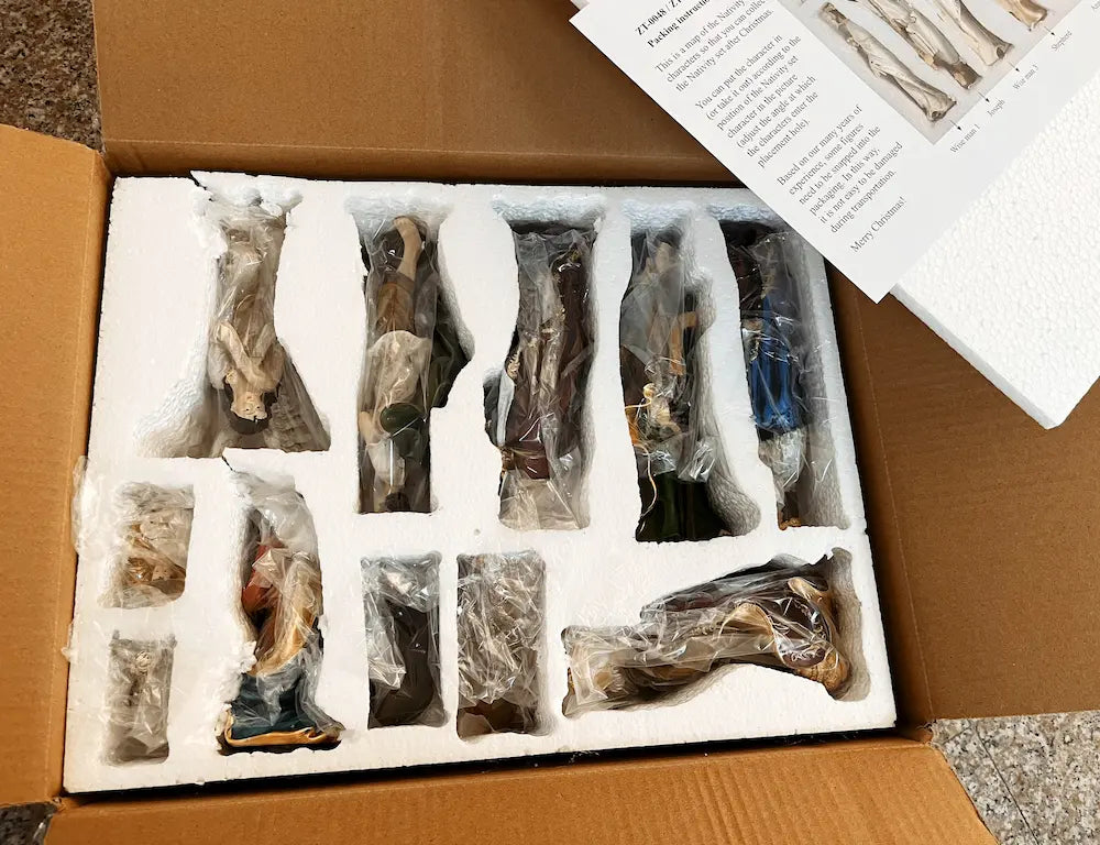 Nativity set packaging: bubble wrap protection