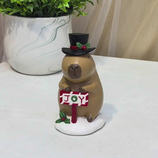 Capybara with Top Hat Figurine: Christmas Tabletop Decor 