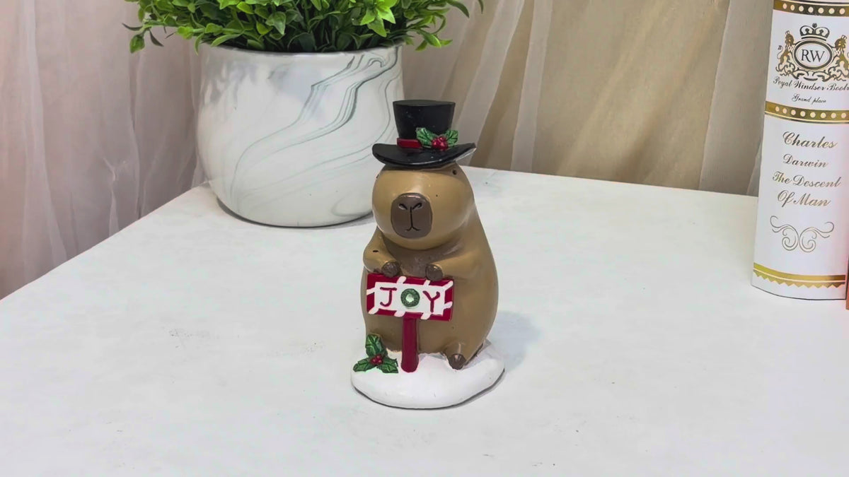 Capybara with Top Hat Figurine: Christmas Tabletop Decor 