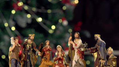11-Piece Nativity Scene Set – Hand-Painted Resin Christmas Nativity Figurines with Holy Family, Three Wise Men, Angel, Shepherd & Animals – Indoor Holiday Decor