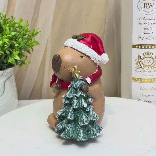 Capybara with Mini Tree Figurine-Christmas Tabletop Decor