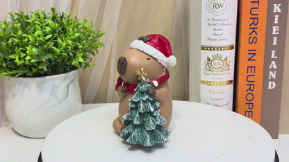 Capybara with Mini Tree Figurine-Christmas Tabletop Decor