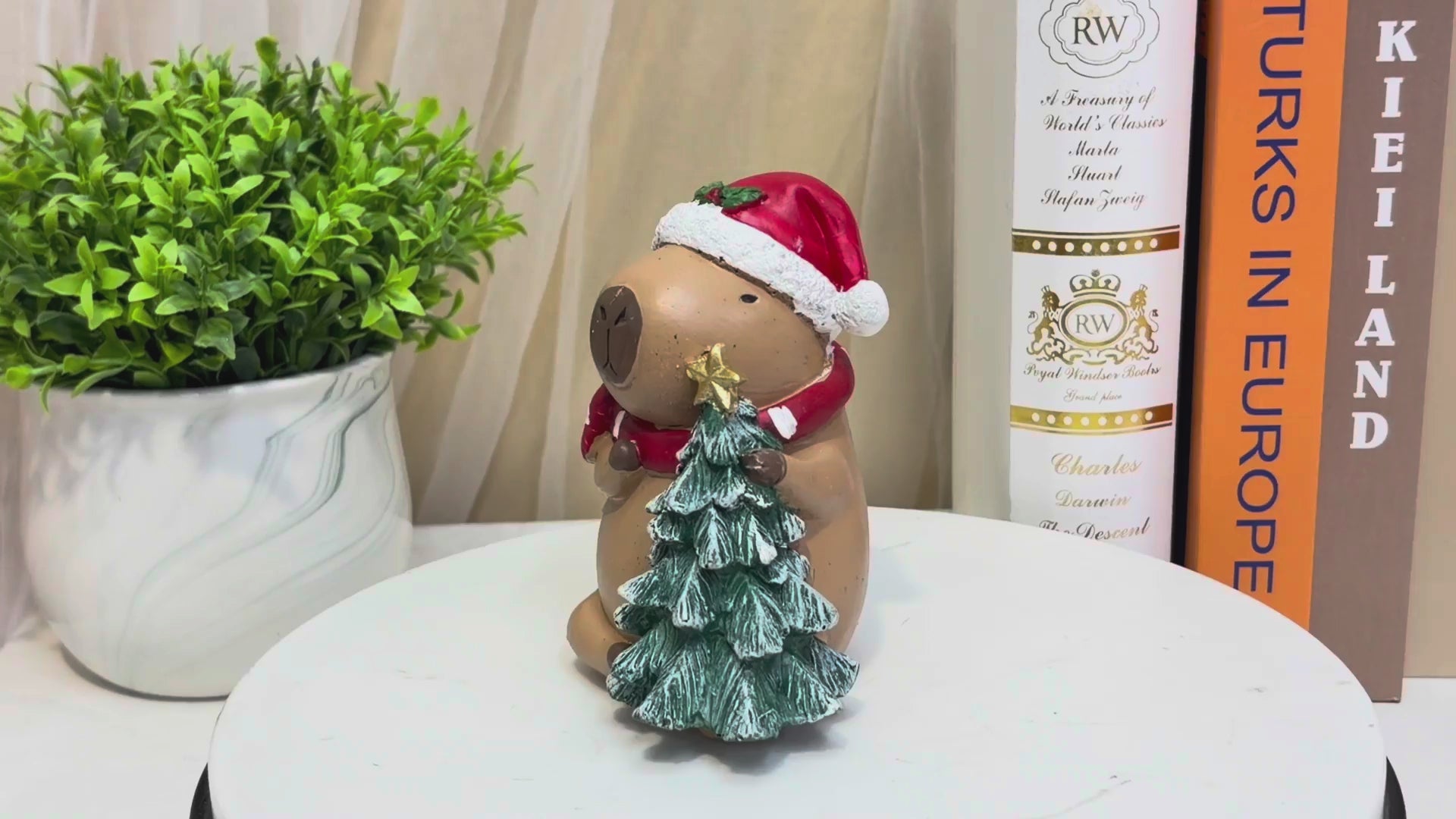 Capybara with Mini Tree Figurine-Christmas Tabletop Decor