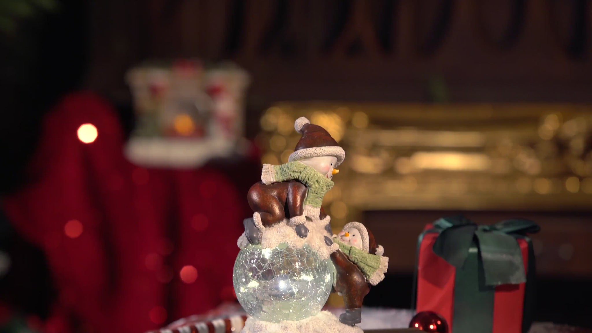 Video of Zayton Lighted Snowman Figurine with Crackle Glass Ball