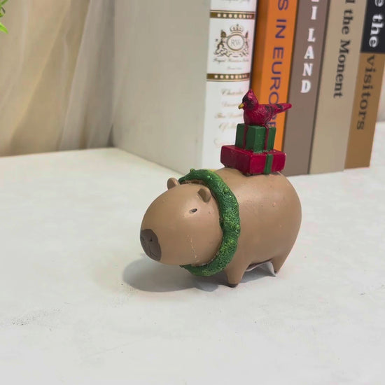 Christmas Tabletop Decor: Capybara Figurine with Gift on Back