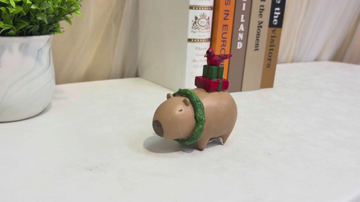 Christmas Tabletop Decor: Capybara Figurine with Gift on Back