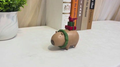 Christmas Tabletop Decor: Capybara Figurine with Gift on Back