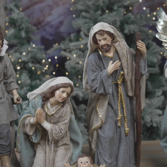 Video of Zayton 13-Piece Nativity Scene Set Grey Gold