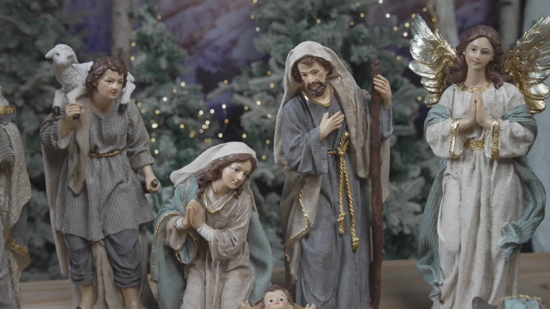Video of Zayton 13-Piece Nativity Scene Set Grey Gold