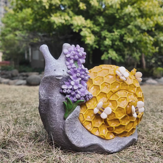 Video of Solar Lighted Bee Snail Garden Statue 