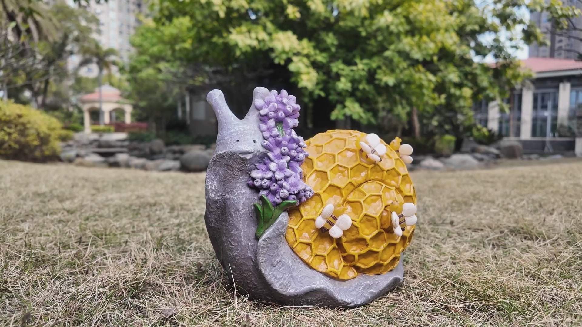 Video of Solar Lighted Bee Snail Garden Statue 