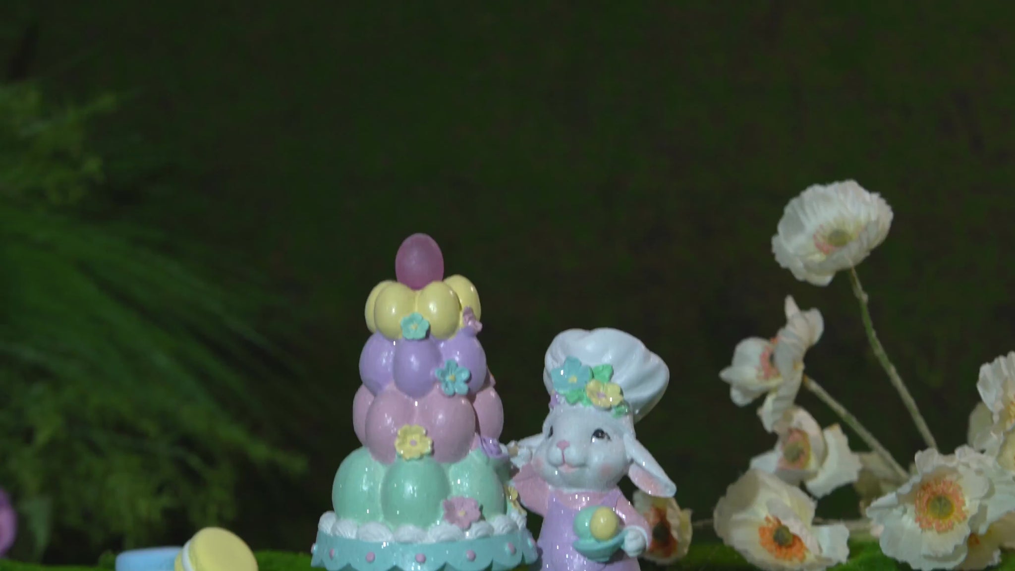 Video of Zayton pastel Easter bunny figurine with tiered egg tower
