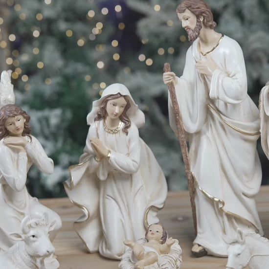Video of Zayton White and Gold Nativity Scene Set 