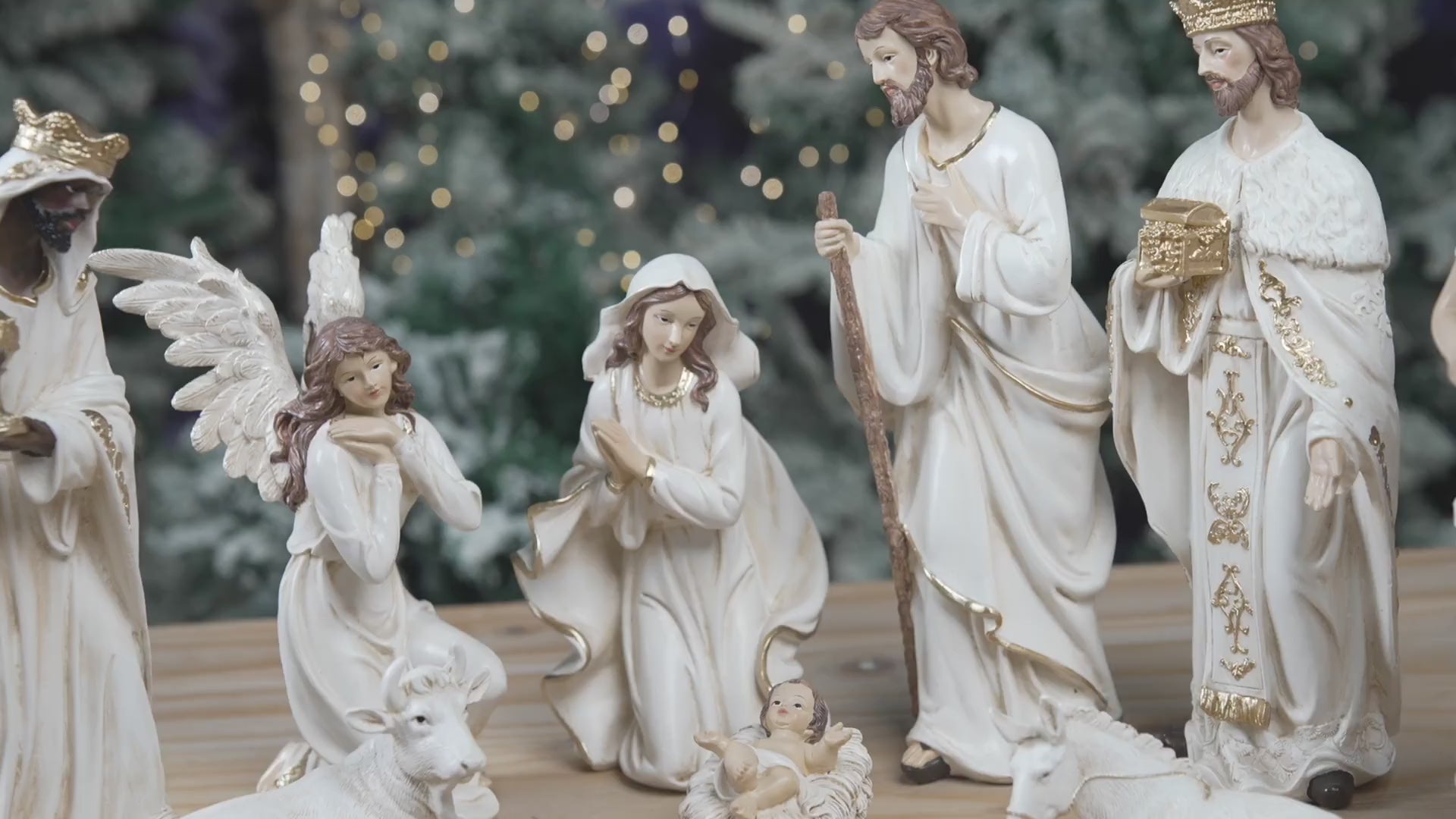 Video of Zayton White and Gold Nativity Scene Set 