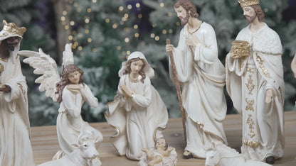 Video of Zayton White and Gold Nativity Scene Set 