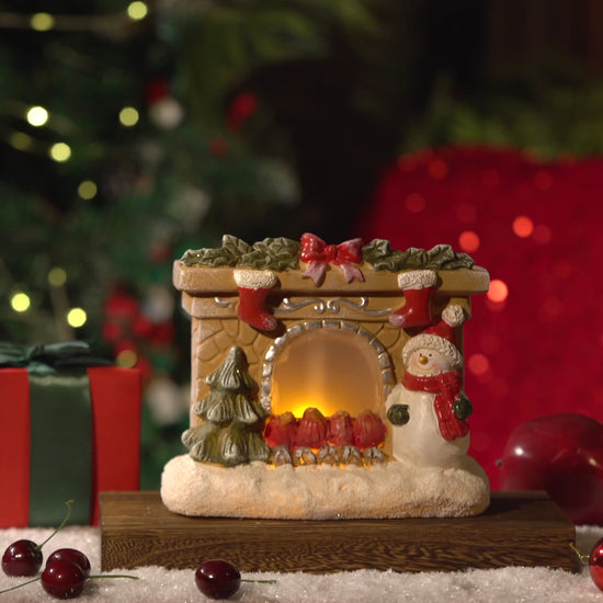 Video of Zayton Lighted Snowman Fireplace Figurine