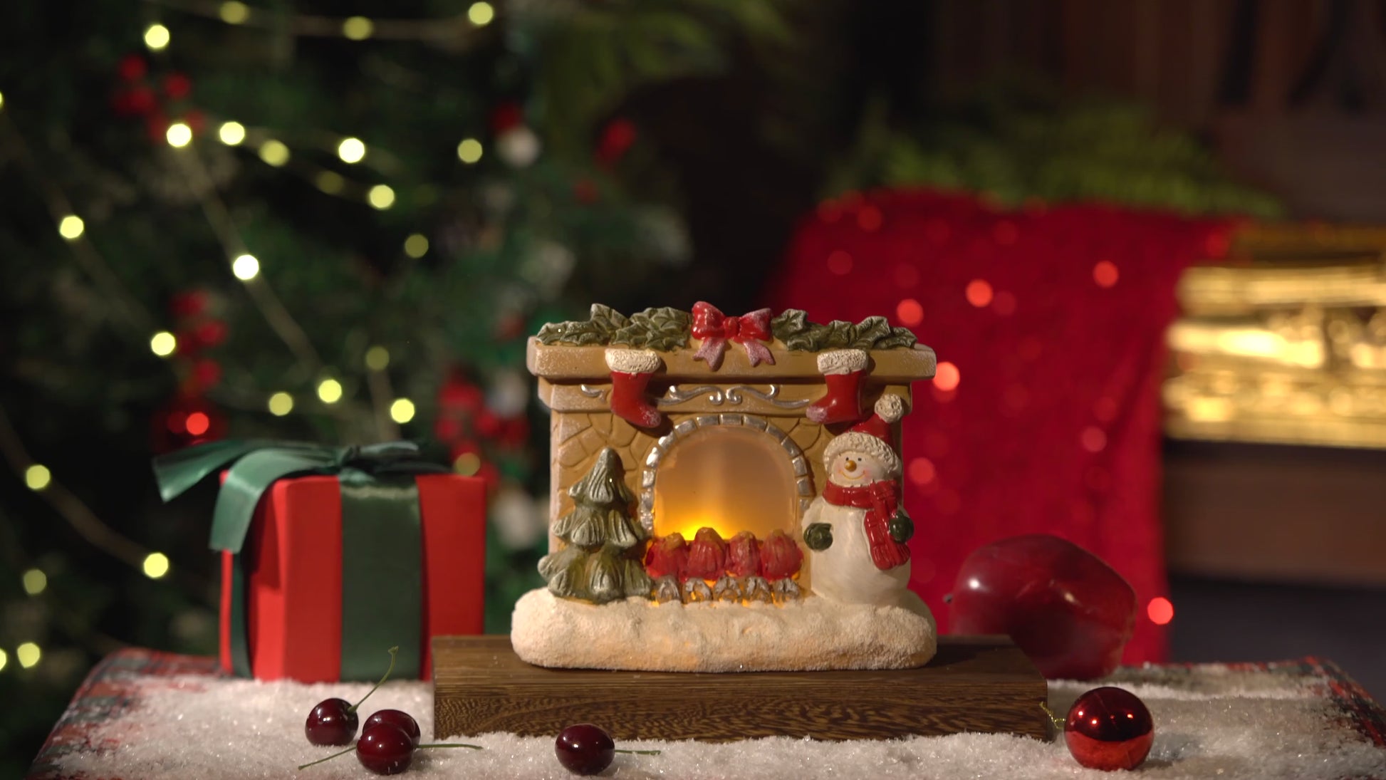 Video of Zayton Lighted Snowman Fireplace Figurine