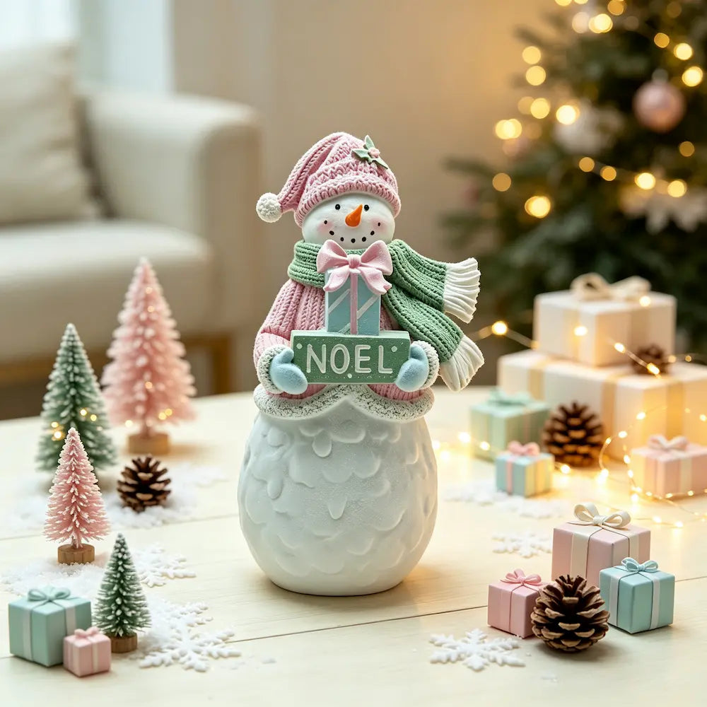 Pastel Snowman with NOEL Sign Figurine