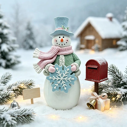 Hand-Painted Pastel Snowman with Snowflake Figurine