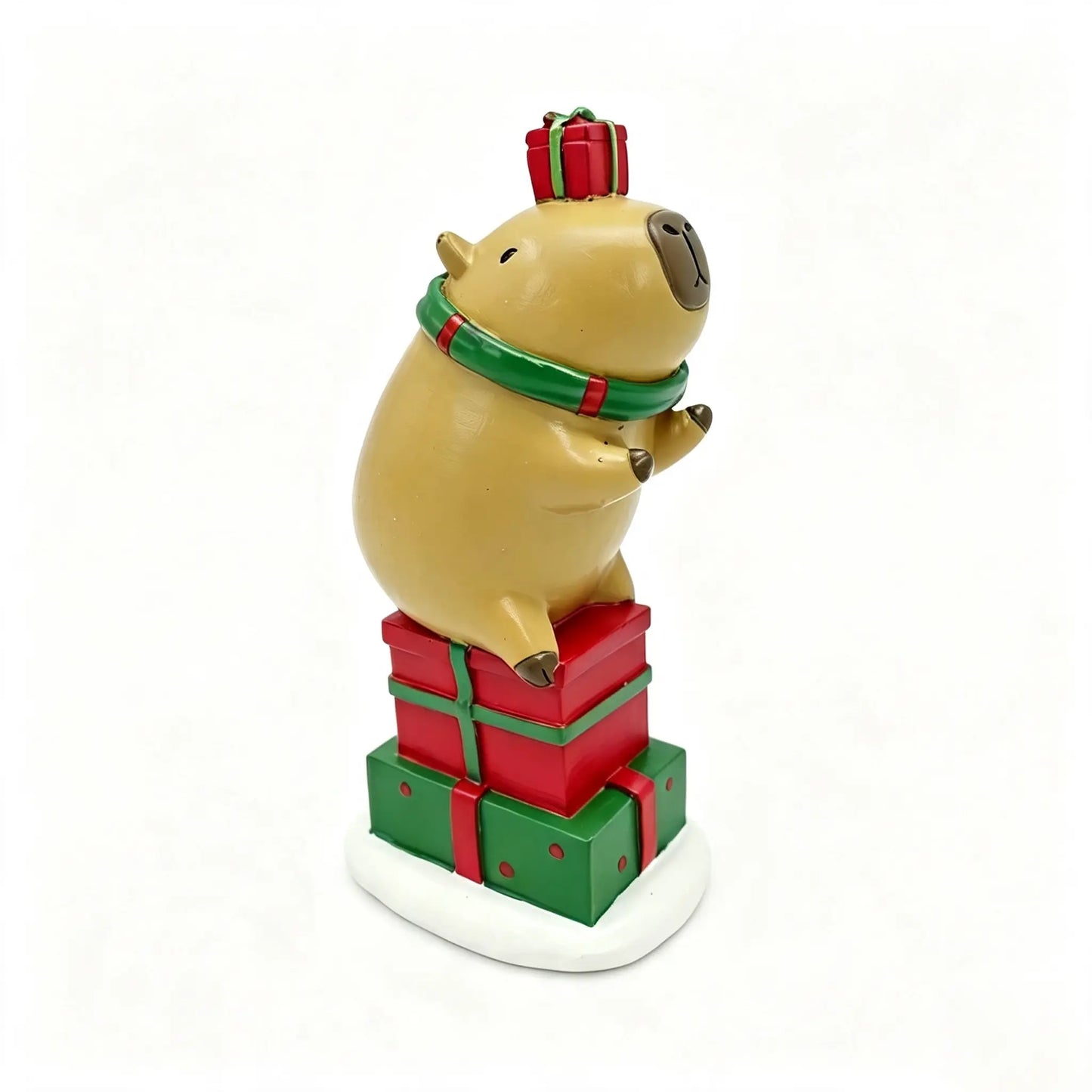 Christmas Capybara Figurine with Scarf & Gift Boxes, Hand-Painted Resin Holiday Decoration