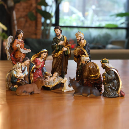 11 Piece Nativity Set, Hand-Painted Resin Christmas Figurines - Indoor Nativity Scene with Holy Family, Three Kings, Angel & Animals