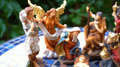 Zayton Nativity Scene Set Baby Jesus Manger Christmas Crib Figurines Miniatures Ornament Church Statue Xmas Gift Home Decoration