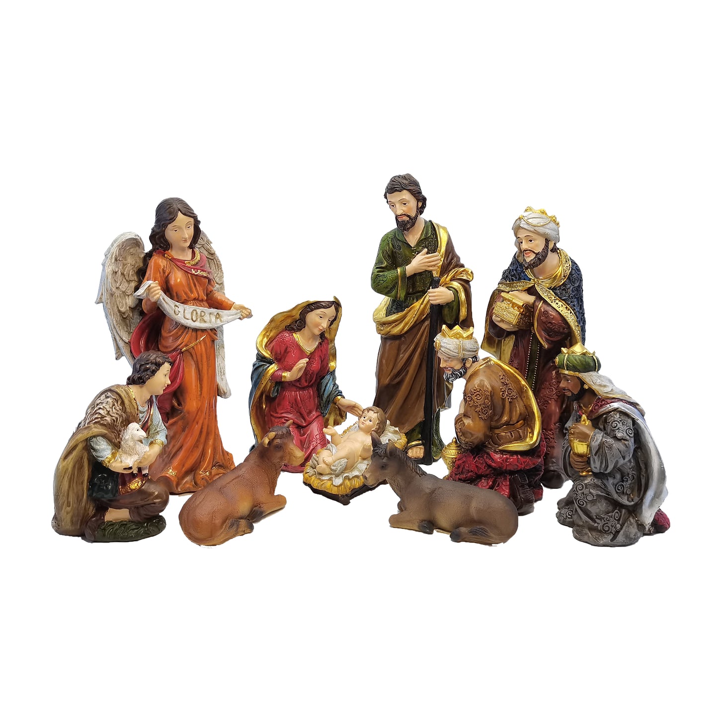 11 Piece Nativity Set, Hand-Painted Resin Christmas Figurines - Indoor Nativity Scene with Holy Family, Three Kings, Angel & Animals