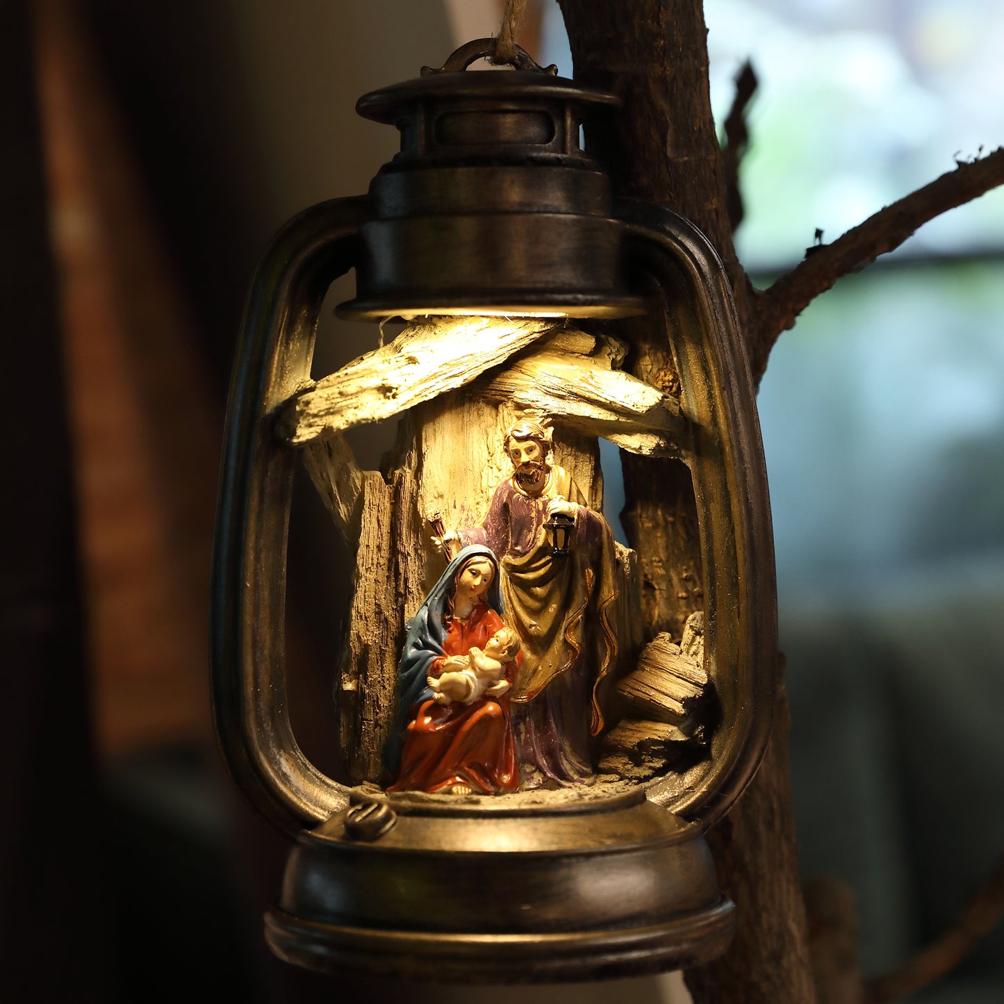 Home Decorations Nativity Set Jesus Figurine Christ Birth Scenes Holy Family Statue Christmas Tree Decor LED Catholic gift