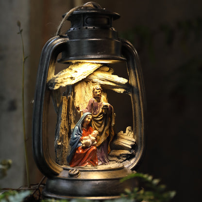Home Decorations Nativity Set Jesus Figurine Christ Birth Scenes Holy Family Statue Christmas Tree Decor LED Catholic gift