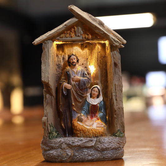 Zayton Cold cast resin figurines Holy Family Statue Xmas Ornament Jesus Mary Joseph Catholic Figurine Home Decor Nativity Scene