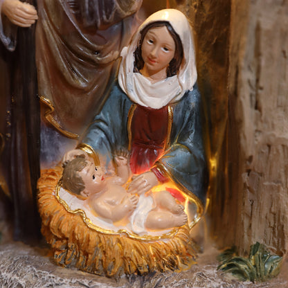 Zayton Cold cast resin figurines Holy Family Statue Xmas Ornament Jesus Mary Joseph Catholic Figurine Home Decor Nativity Scene