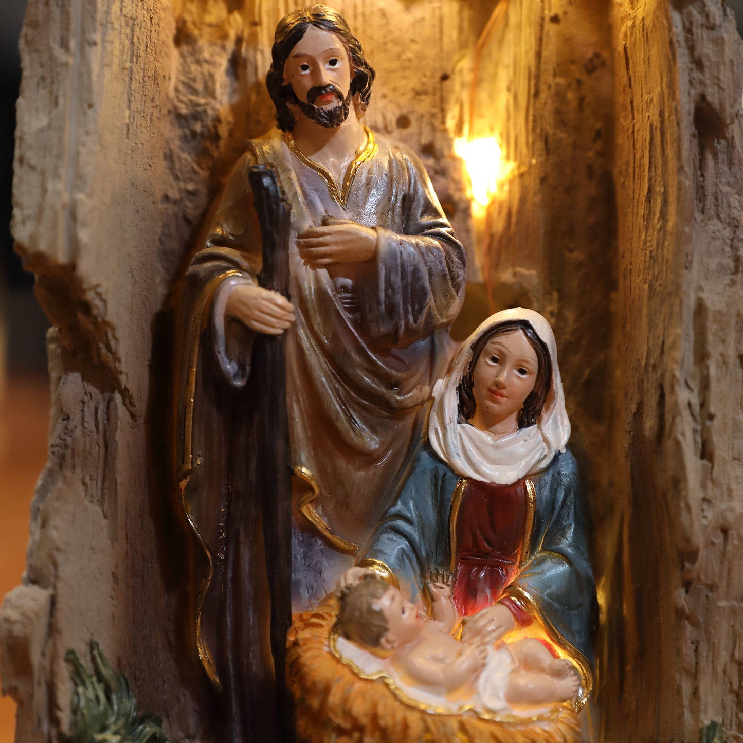 Zayton Cold cast resin figurines Holy Family Statue Xmas Ornament Jesus Mary Joseph Catholic Figurine Home Decor Nativity Scene