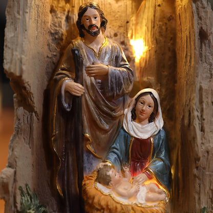 Zayton Cold cast resin figurines Holy Family Statue Xmas Ornament Jesus Mary Joseph Catholic Figurine Home Decor Nativity Scene