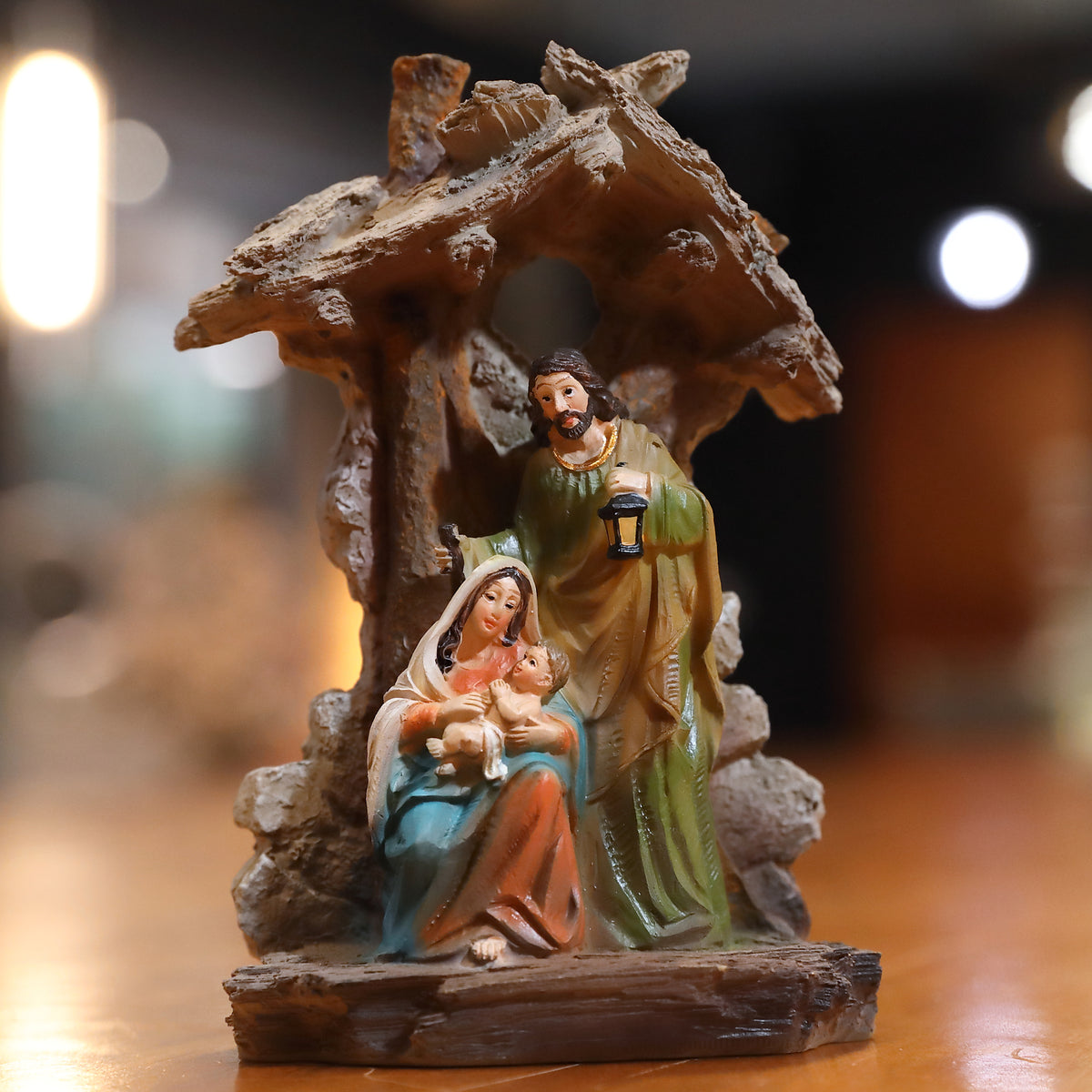 Hand Carved Olive Wood Holy Family Nativity Set - Faceless Joseph, Mary & Jesus From Bethlehem, 3.9 Inch
